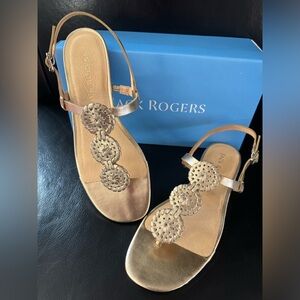 JR Walsh Sandal platinum gold rondelle leather 9 Jack Rogers NEW strappy jacks